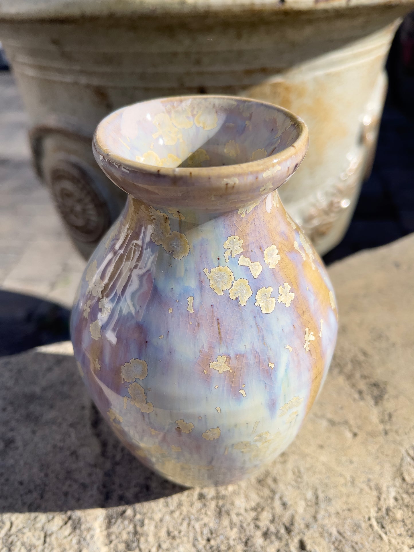Stoneware Ceramic Vase with Crystalline Glaze, Wheel Thrown