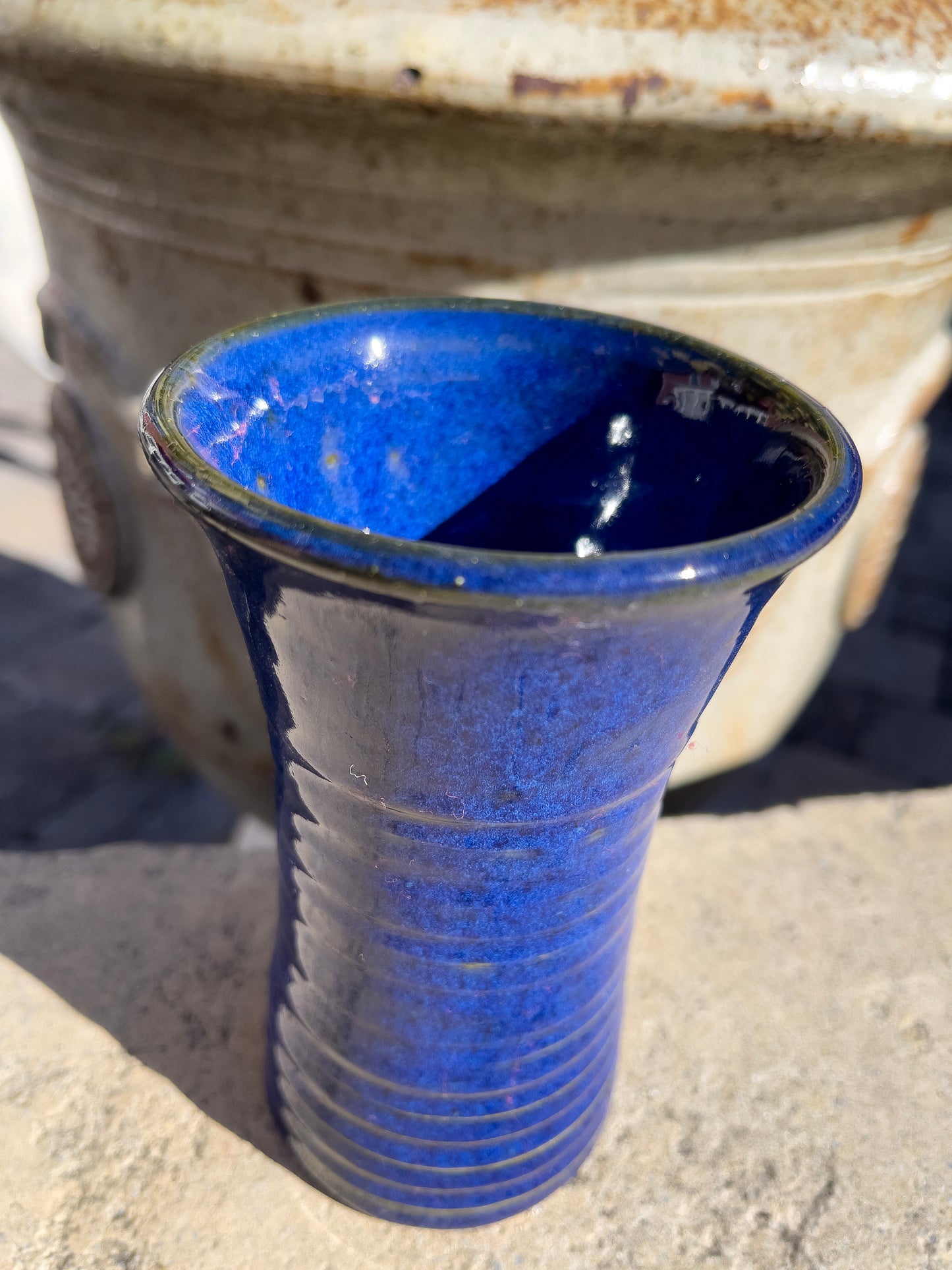 Stoneware Ceramic Vase with Blue Glaze, Wheel Thrown