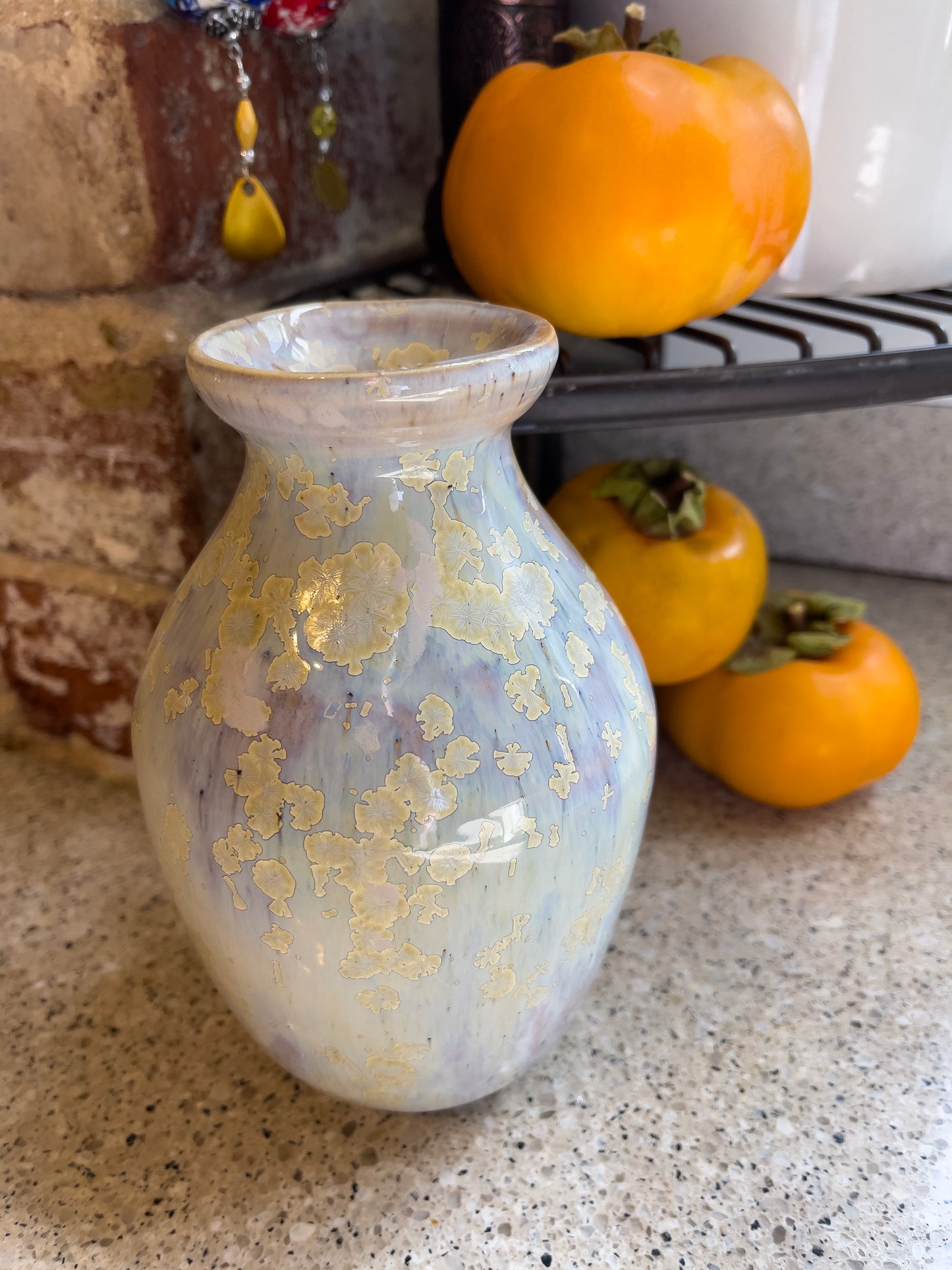 Stoneware Ceramic Vase with Crystalline Glaze,  Wheel Thrown