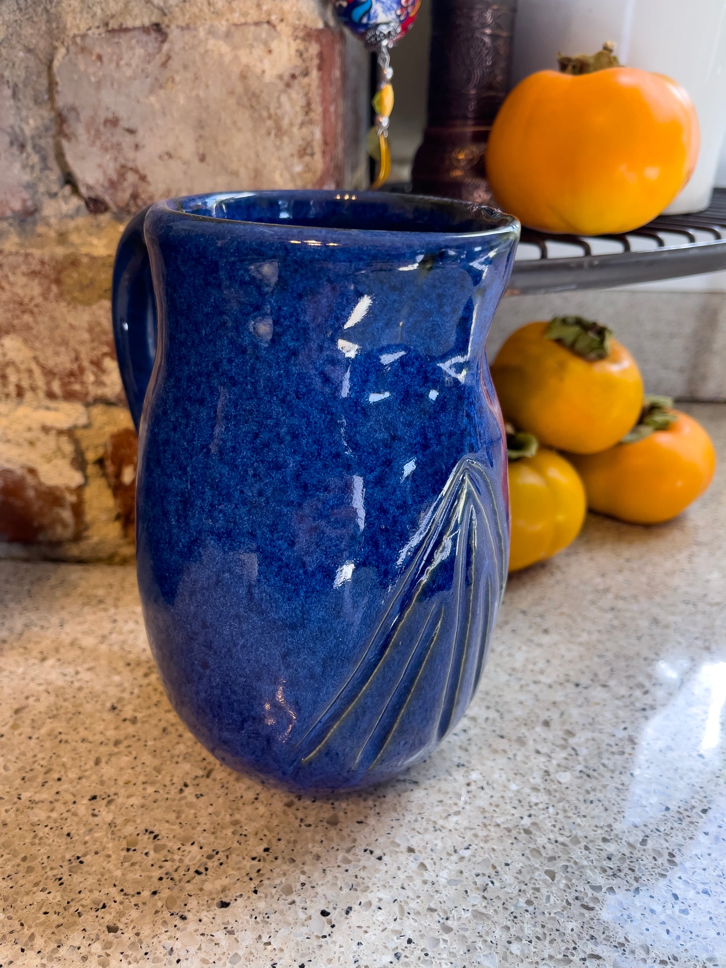 Copy of Stoneware Ceramic Pitcher with Blue Glaze, Wheel Thrown, Textured