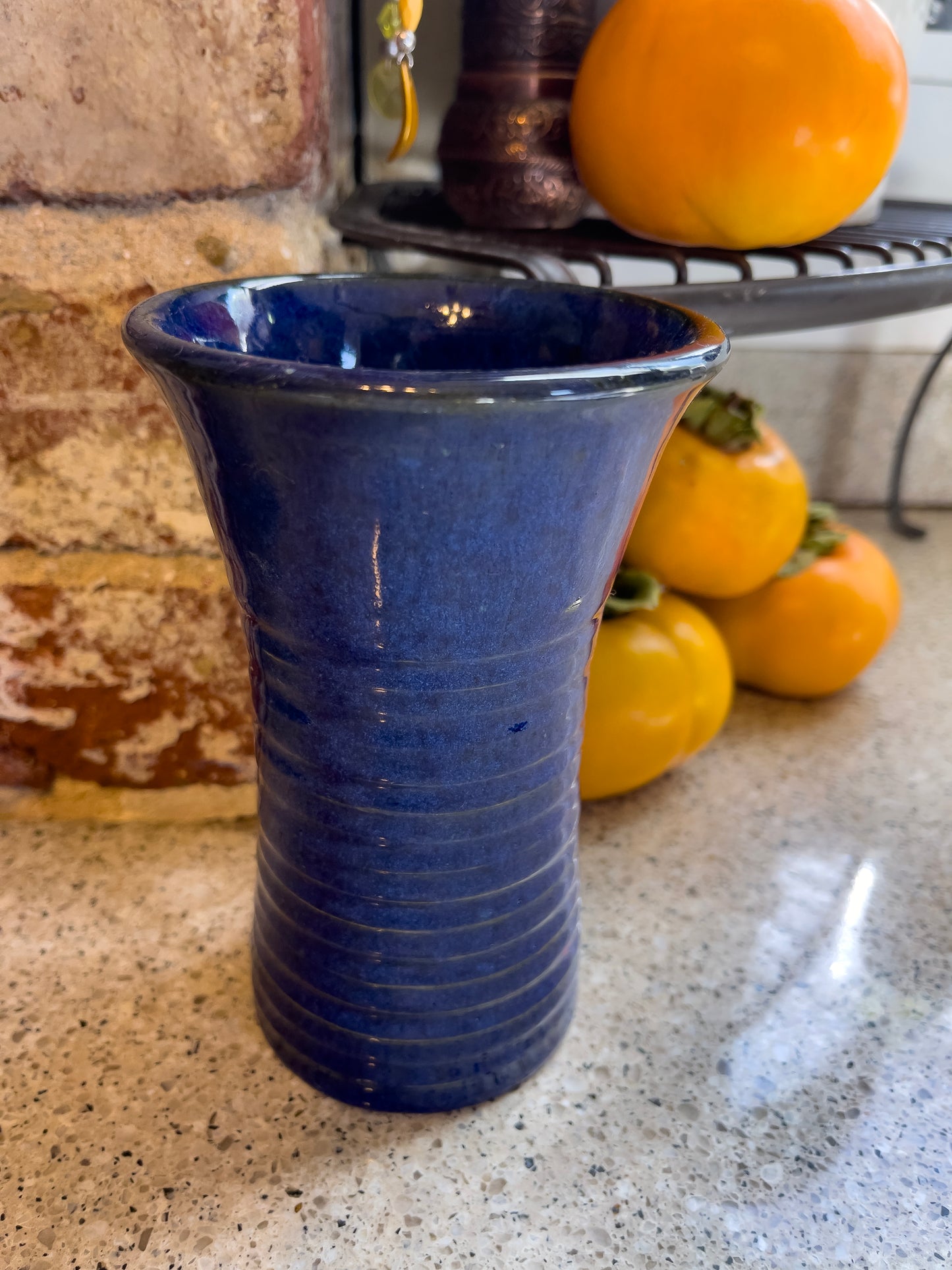 Stoneware Ceramic Vase with Blue Glaze, Wheel Thrown