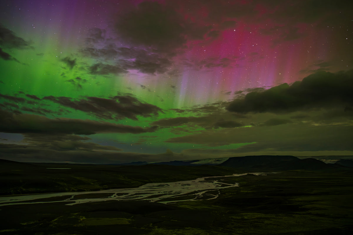 Bright aurora borealis above Icelandic highlands