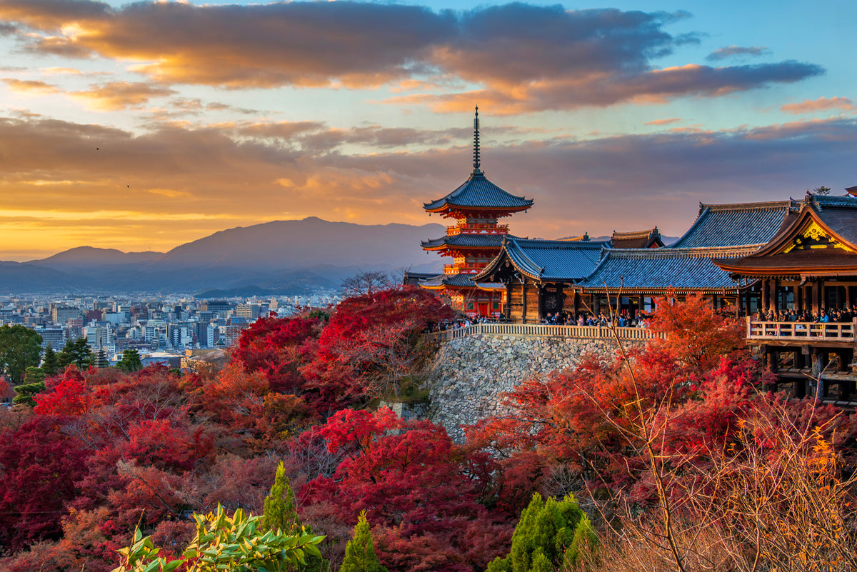 Kiyomizu-dera Temple in Autumn at Sunset, Kyoto, Japan