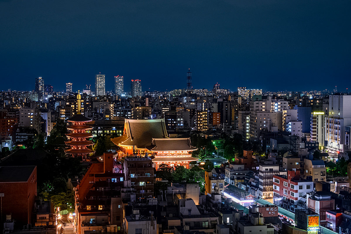 Senso-ji Temple and Tokyo Skyline at Night, Asakusa
