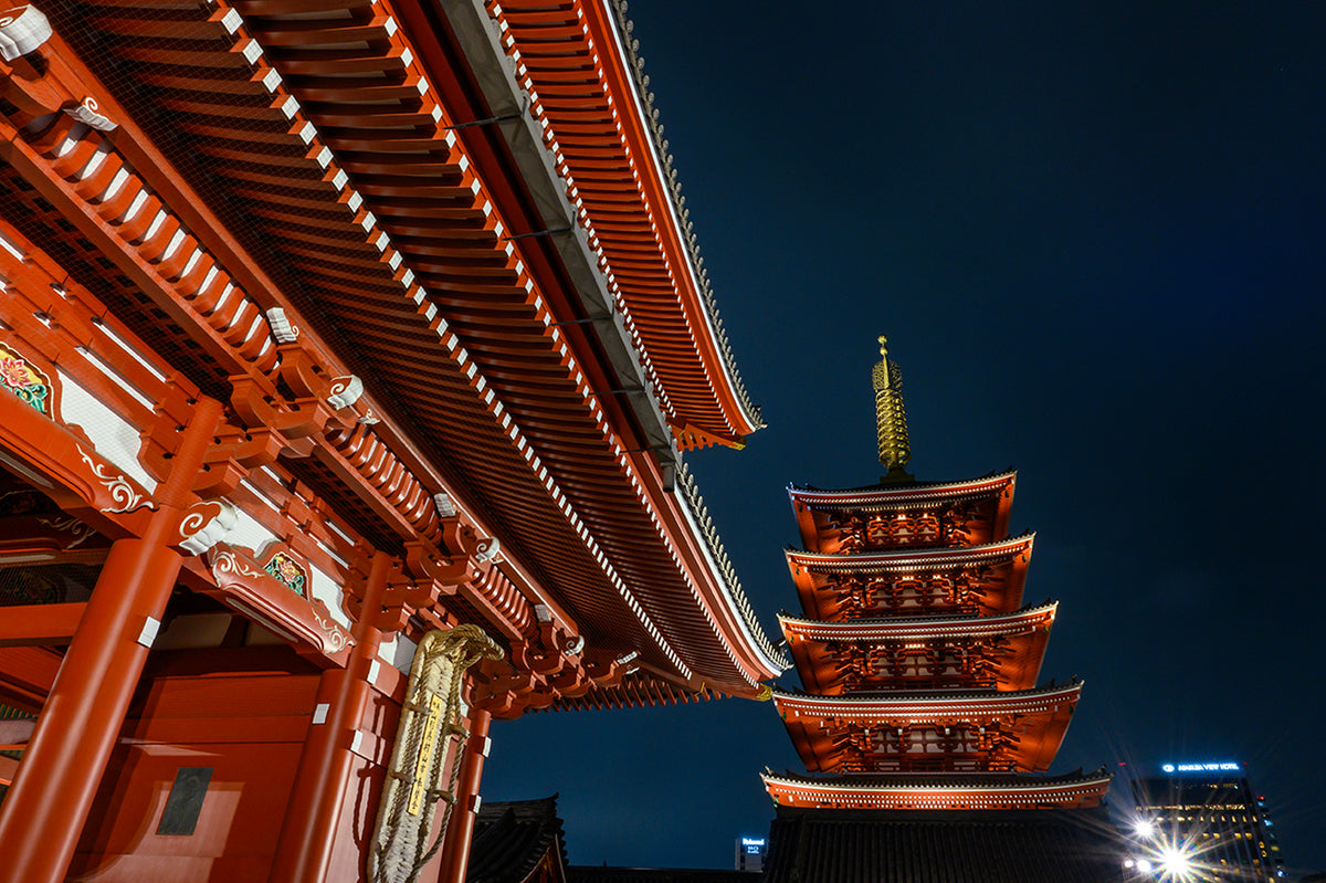 Senso-ji Temple and Tokyo Skyline at Night, Asakusa