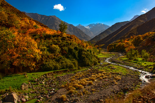High Atlas Mountains, Morocco — Autumn Valley Beneath Rugged Peaks