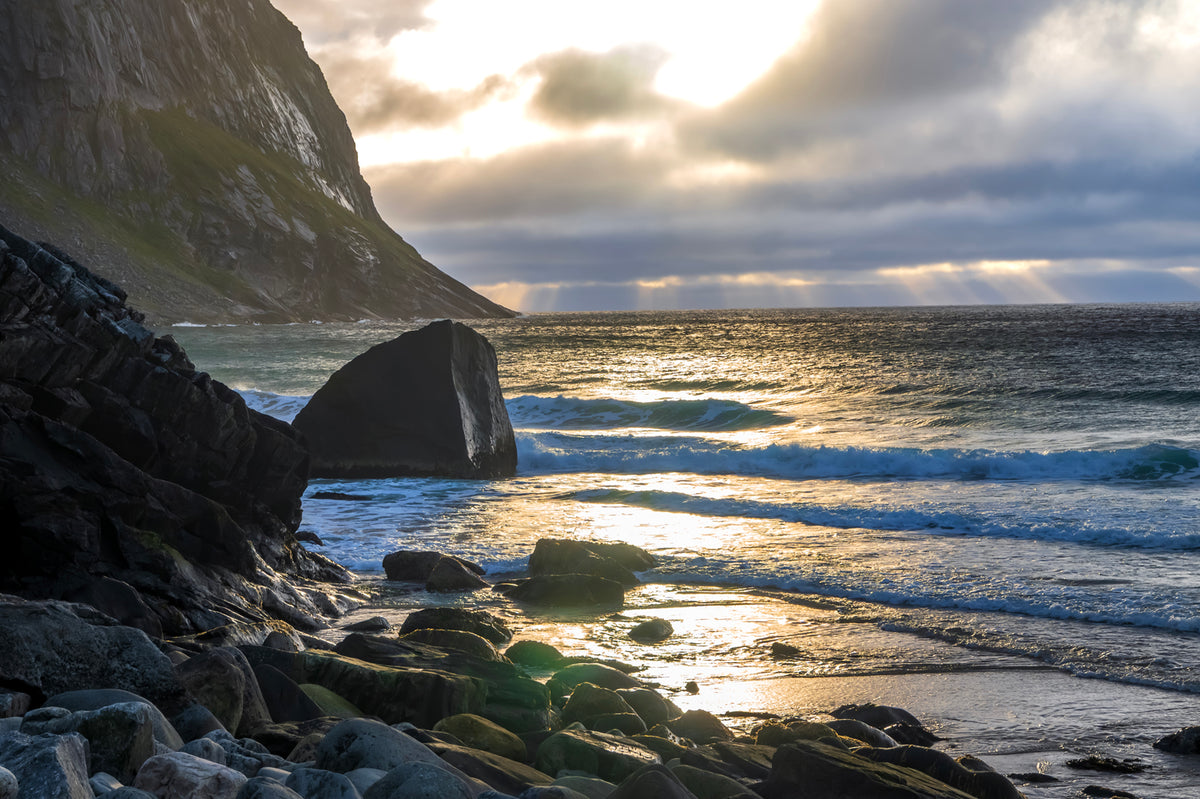 Sunset at Kvalvika Beach in Lofoten