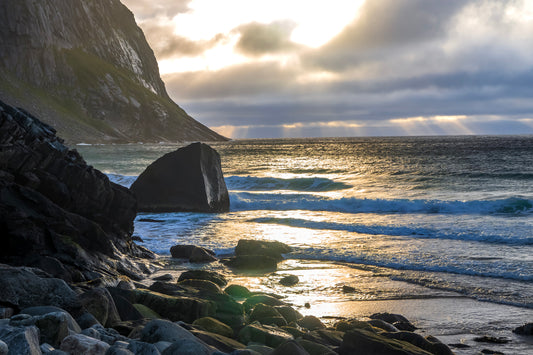 Sunset at Kvalvika Beach in Lofoten