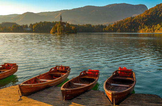 Lake Bled and Church, Autumn Color, Slovenia