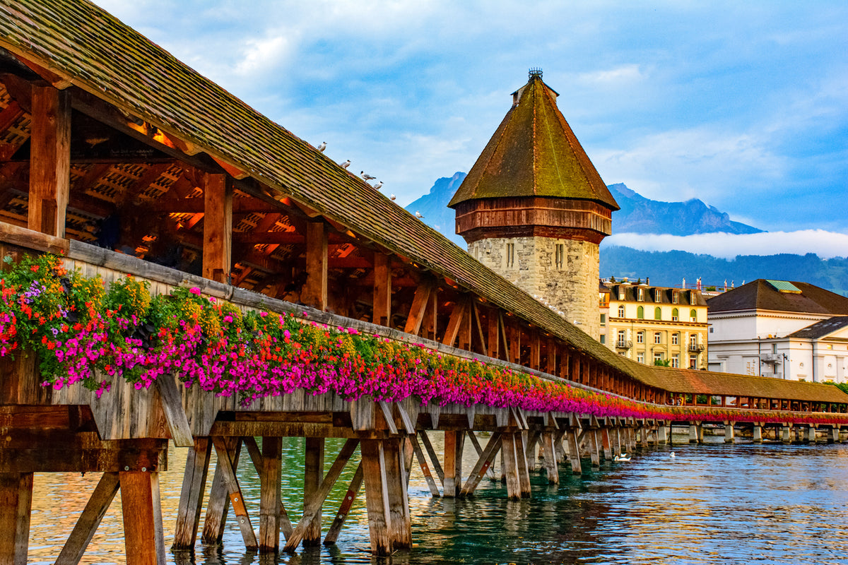 Chapel Bridge and Water Tower in Lucerne, Switzerland